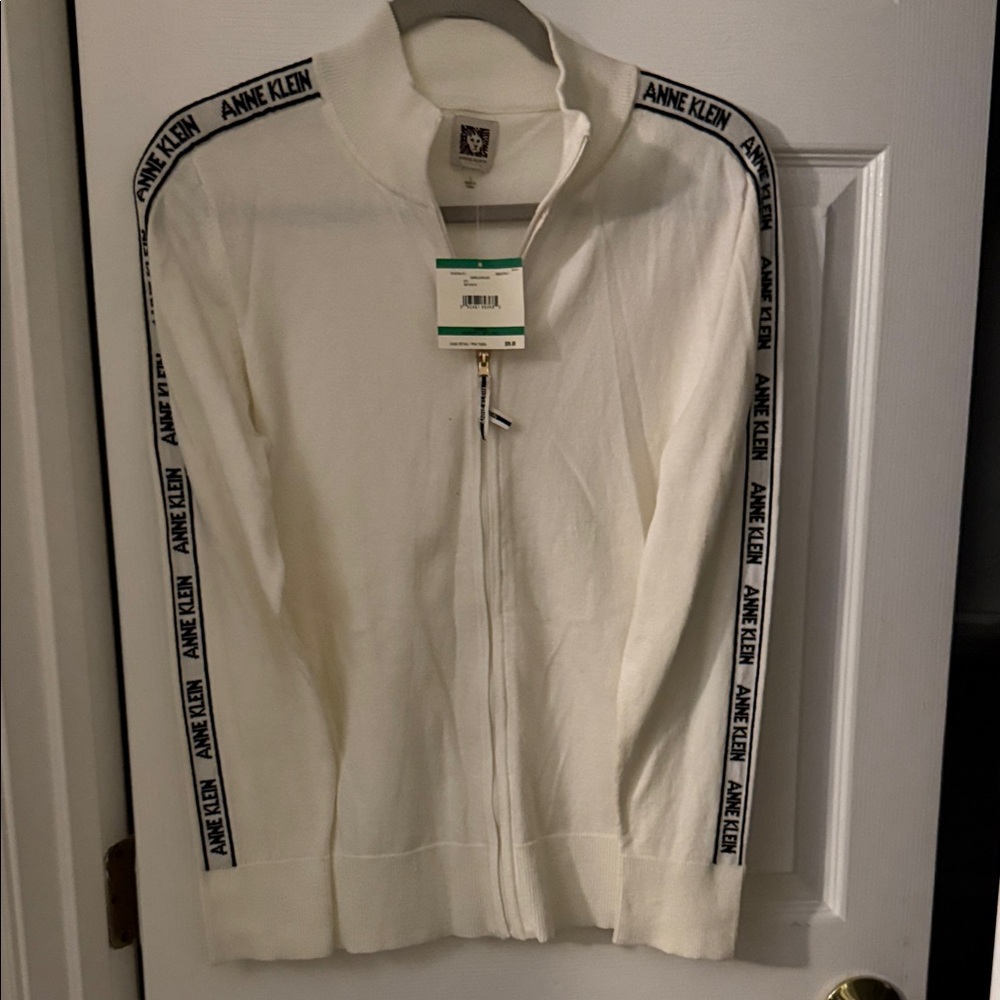 Anne Klein White Zip-Up Women's Sweater